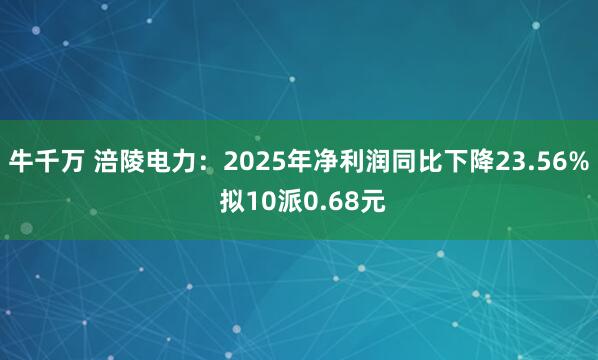 牛千万 涪陵电力：2025年净利润同比下降23.56% 拟10派0.68元