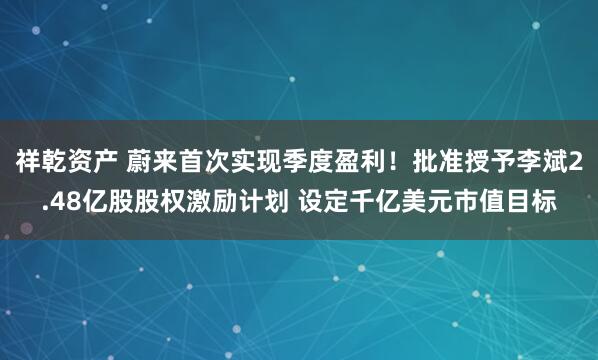 祥乾资产 蔚来首次实现季度盈利！批准授予李斌2.48亿股股权激励计划 设定千亿美元市值目标