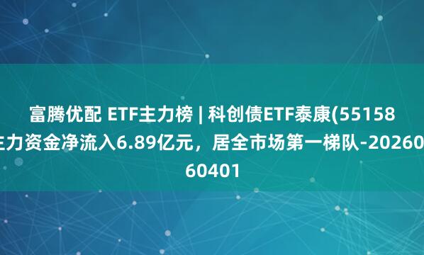 富腾优配 ETF主力榜 | 科创债ETF泰康(551580)主力资金净流入6.89亿元，居全市场第一梯队-20260401