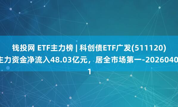 钱投网 ETF主力榜 | 科创债ETF广发(511120)主力资金净流入48.03亿元，居全市场第一-20260401