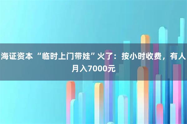 海证资本 “临时上门带娃”火了：按小时收费，有人月入7000元